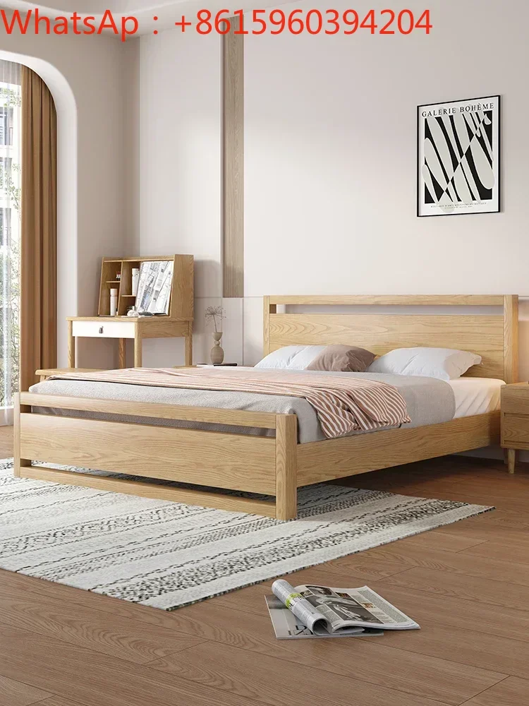 Ash solid wood bed, log style, master bedroom, marriage bed, modern simplicity, Nordic wabi-sabi style, all solid wood