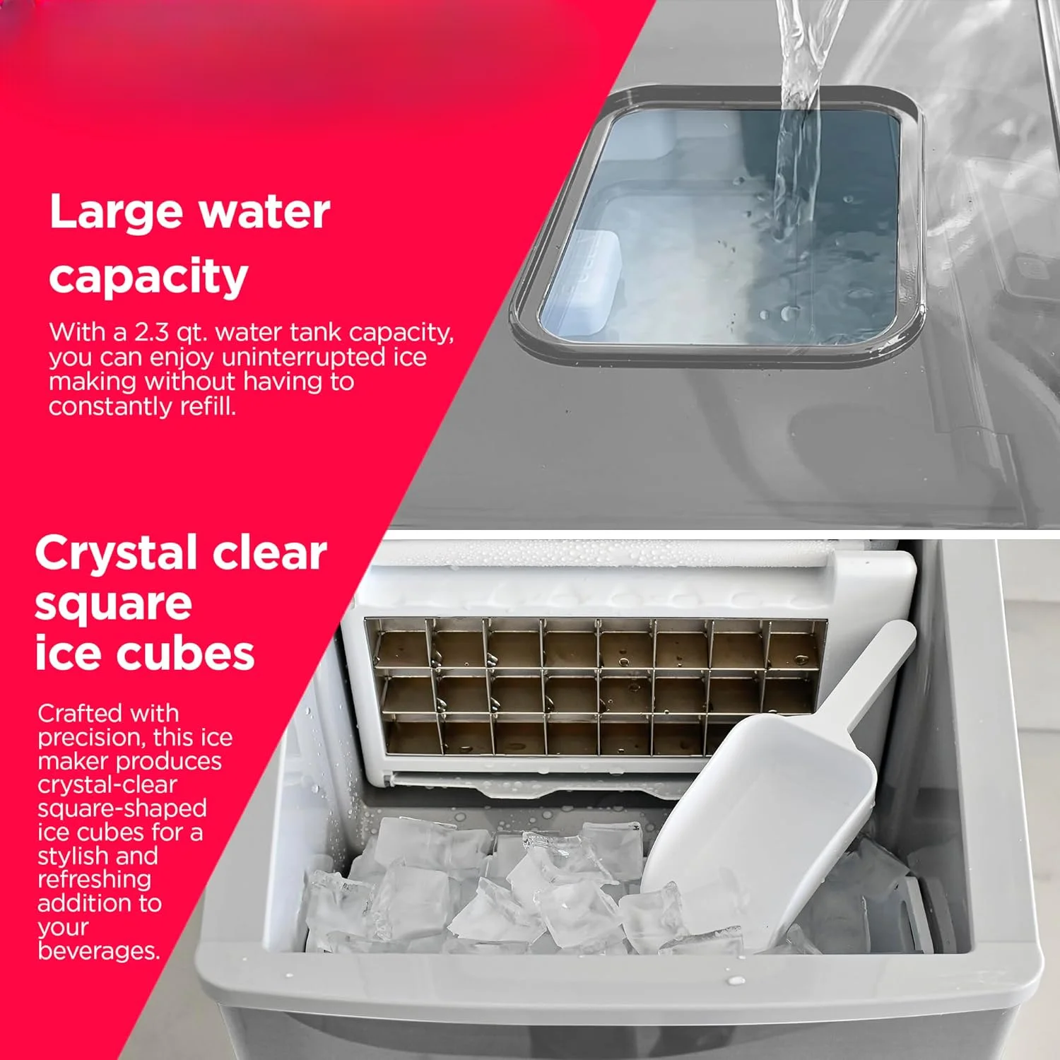 Extra Large Clear Ice Maker, aço inoxidável, faz Square Ice Maker,40 Lbs Machine