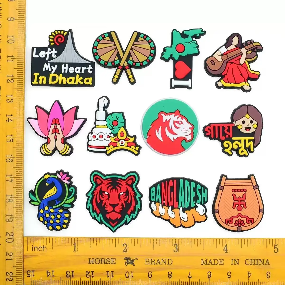 Bangladesh Cultural Theme Shoe Charms PVC Rubber Clog Decorations National Symbol Pattern Shoe Ornaments DIY Accessories for Clo