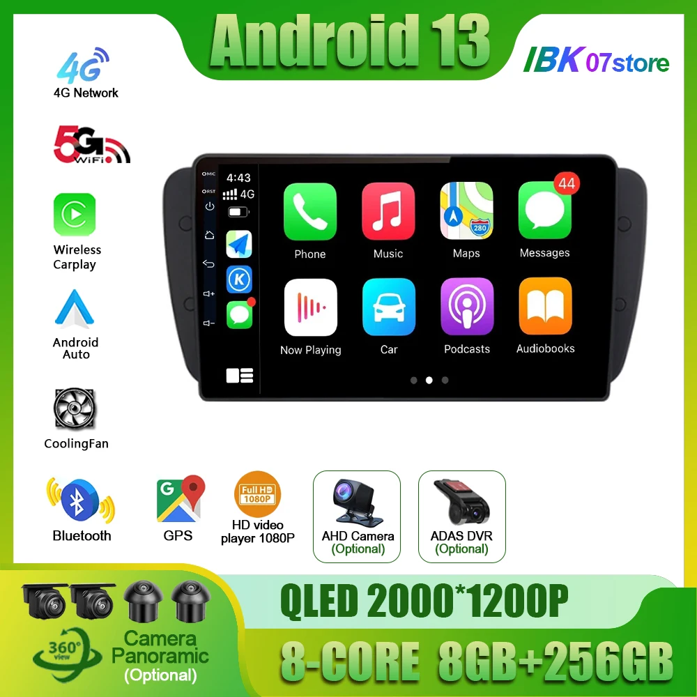 

Автомагнитола IBK на Android 13 для Seat Ibiza 6j 2009-2013, мультимедийный плеер с навигацией, GPS, 2 Din, Авторадио для Carplay, стерео, DVD