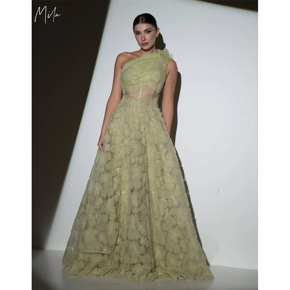 

Mila One Shoulder A-Line Prom Dresses 2025 Sleeveless Corset Chic Evening Dresses Elegant Floor-Length Customized Party Dress