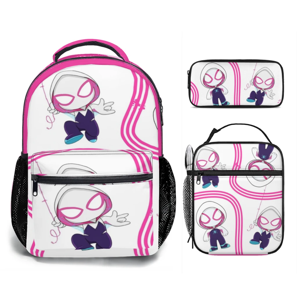 New Fashionable Cute-spider-ghost-gwen-baby Pattern School Bag Suit(Lunch Bag,Pencil Case) Print Backpack 17inch