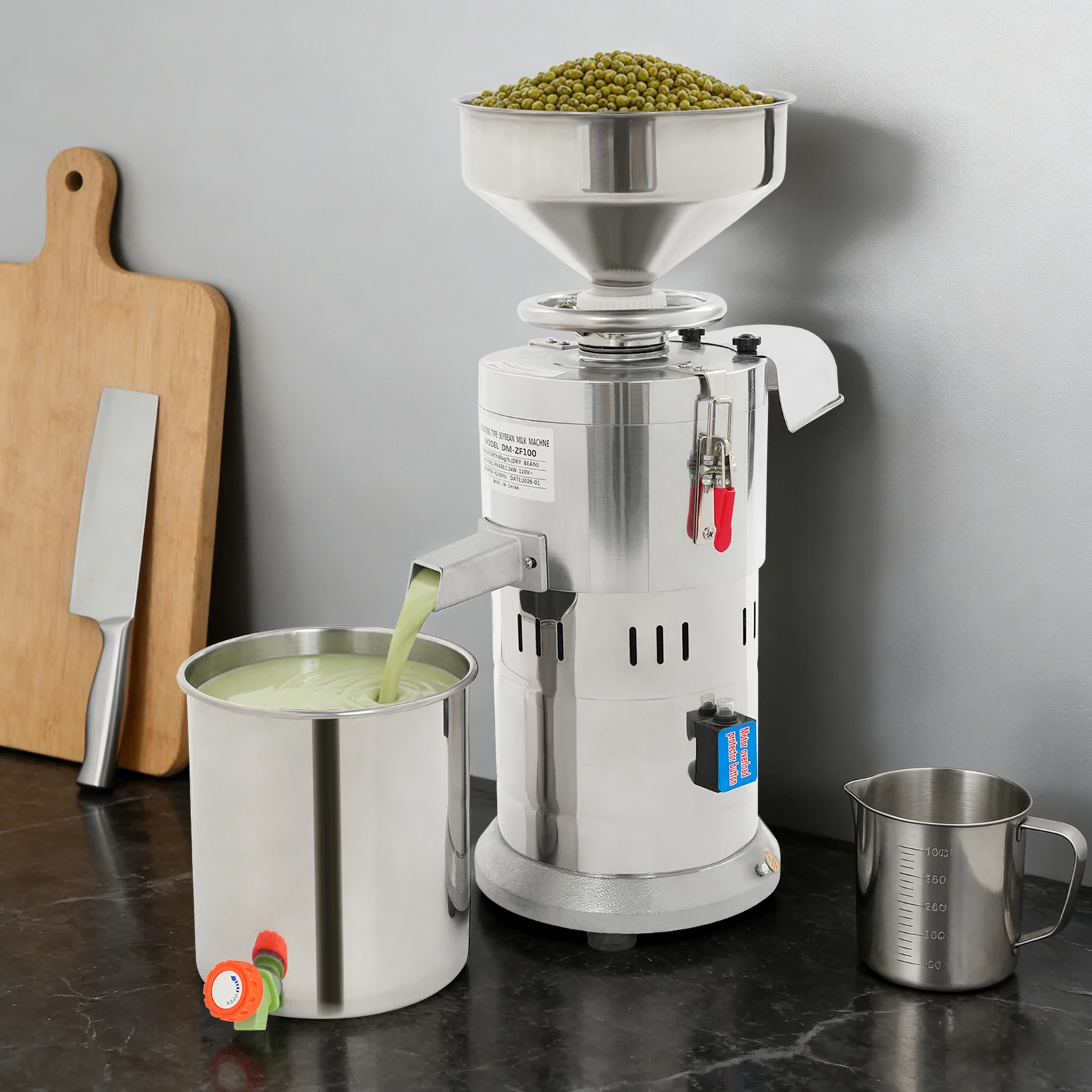 

110V Commercial Electric Soymilk Machine with Supporting Bucket Separating Type 1.1KW Pure Copper Motor 40kg/h Dry Bean Production Aluminum Alloy Soybean Milk Maker for Business Use