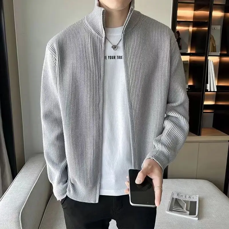 2023 Spring New Light Luxury Fashion Sweater Men Korean Style Stand Collar Knitted Jacket Men Casual Jacket Boutique Clothing