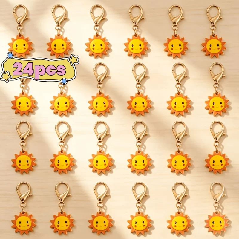 24Sun keychain set，A positive and joyful gift that brings happiness and joy to friends。gold Sun keychain is suitable for DIYDIYT