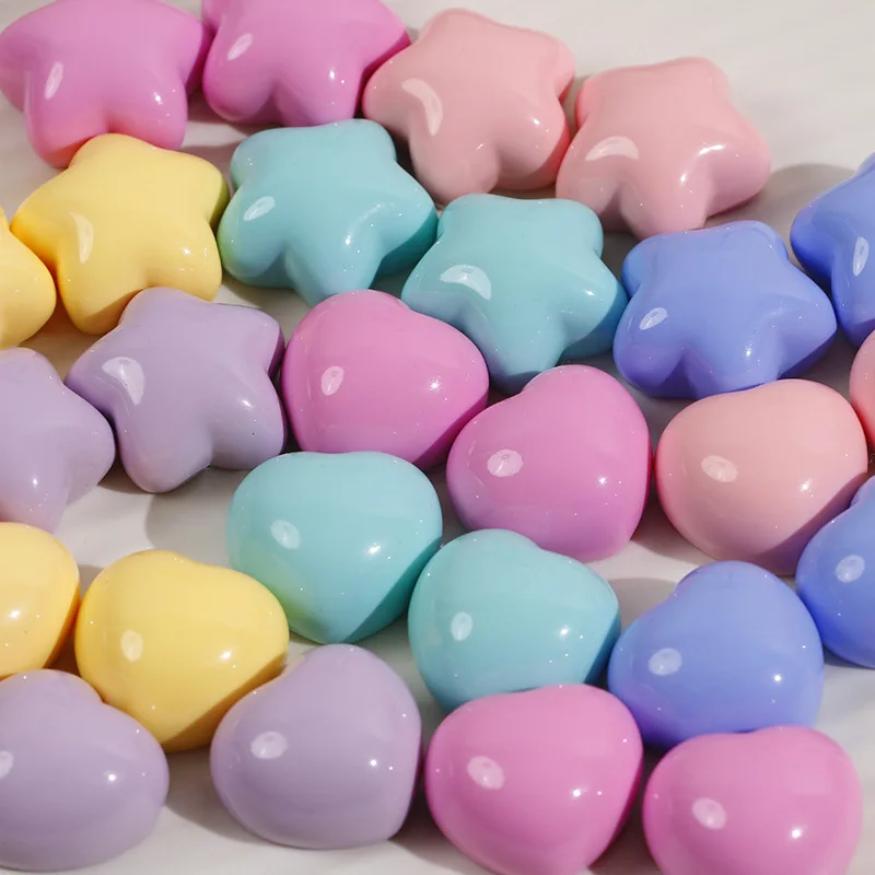 Wholesale 100pcs 24mm Solid Pastel Colors Flatback Stars Love Heart Resin Cabochons Fit Girls Hair Clip Phone Shell Case DIY