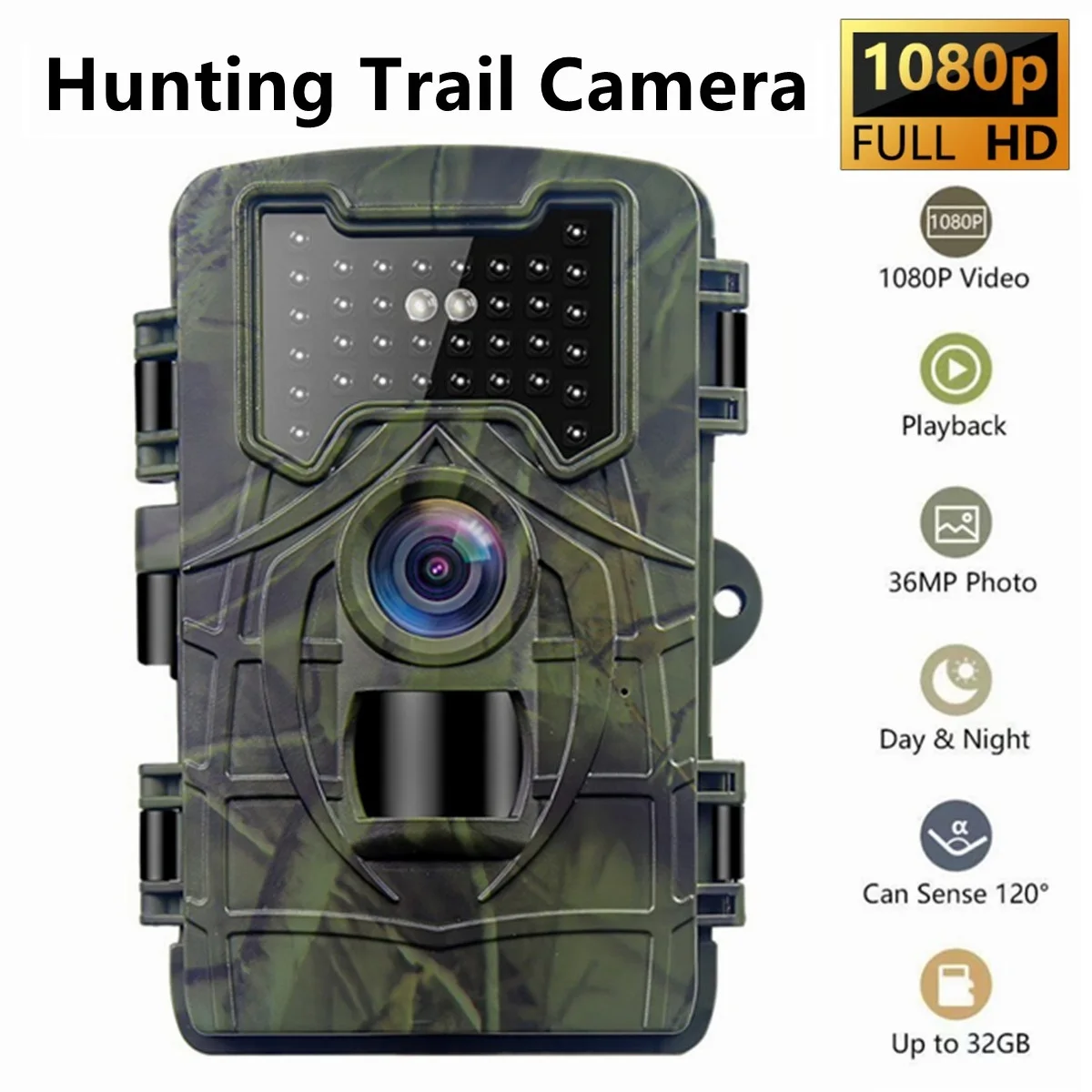 

Hunting Trail Camera 36MP 1080P Wild Animal Detector Trail Camera HD Waterproof Monitoring Infrared Heat Sensing Night Vision