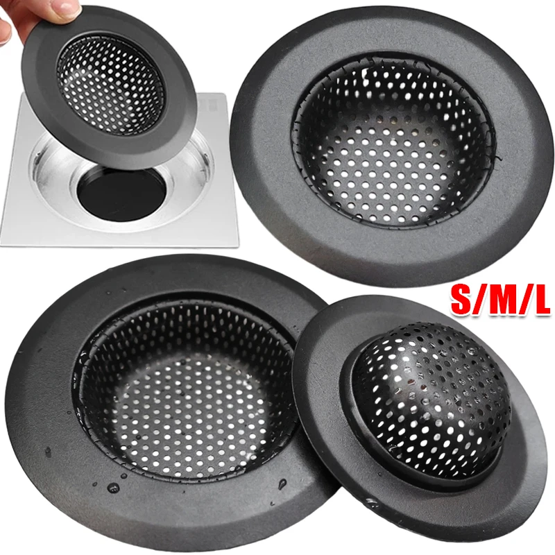 Black Stainless Steel Mesh Sink Strainers Kitchen Bathroom Sink Filters Sink Strainer Drain Hole Filter Trap Waste Screen S/M/L