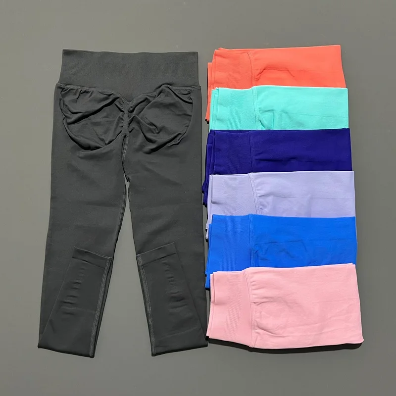 HISTELLO Impact Leggings Women Seamless Sports Yoga Pants Low Ribbed Band Gym Clothes Fitness Workout Wear Scrunch Bum Tights
