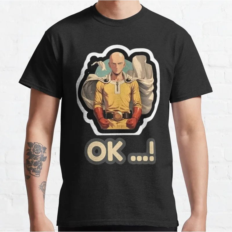 

OK Sticker...! Super hero manga One punsh man Anime Short-sleeve crewneck T-shirt for men Large size Adult Tops S-6xl