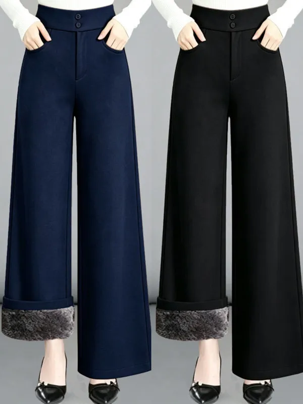 High Waist Thickened Elastic Wide Leg Pants Casual Trousers for Middle-Aged Women Mom Pants Autumn Winter New Style Ladies