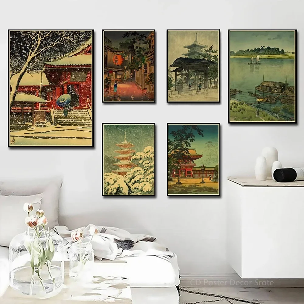Japanese Vintage Landscapes Posters Traditional Scenery Canvas Paintings Room Home Bar Restaurant Decor
