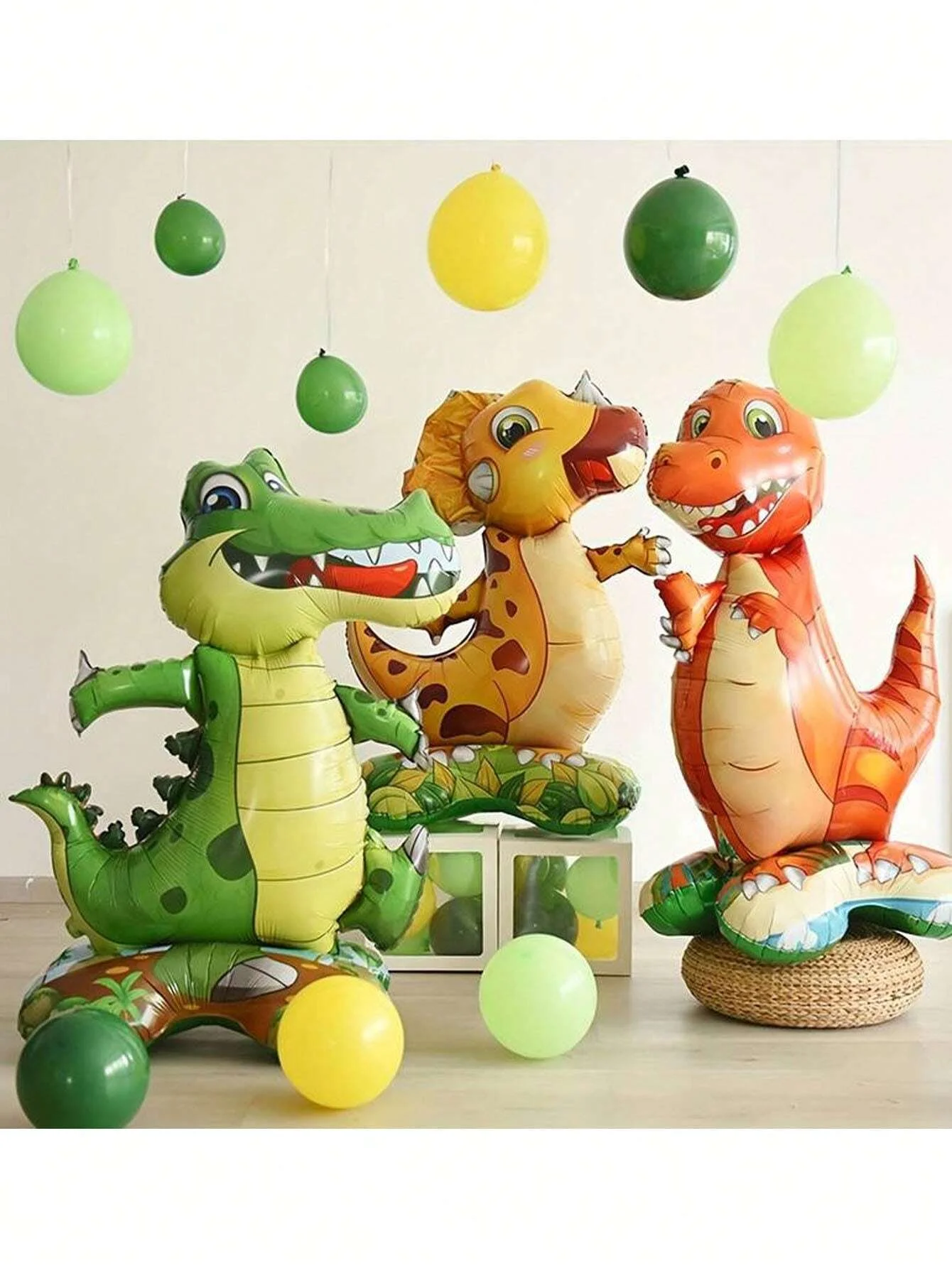 1set/3pcs Stand Base Animal Balloons Forest Party Tyrannosaurus Triangular Dragon Crocodile Balloons Children Birthday Dinosaur