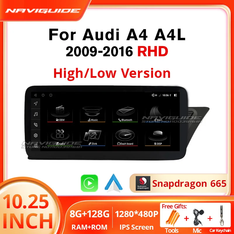 

NAVIGUIDE Android 12 Car Stereo For Audi A4 A4L RHD 2009-2016 GPS Navi Radio Multimadia Player WiFi 4G Carplay Screen Headunit