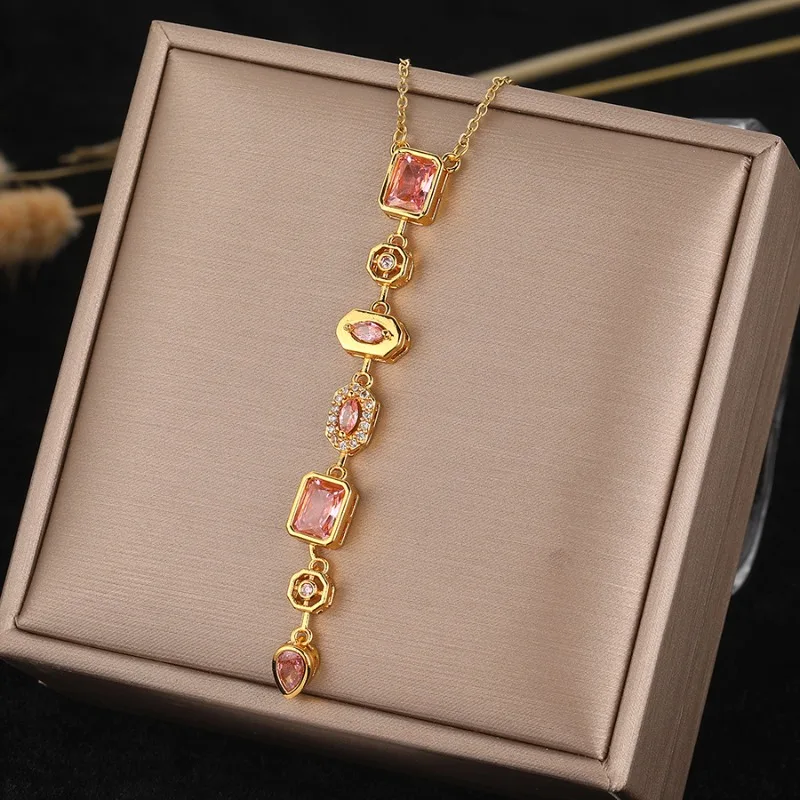 An Elegant Bohemian Style Long Pendant Women Necklace Made of Colored Synthetic Zirconia Perfect for Parties Banquets and Gifts