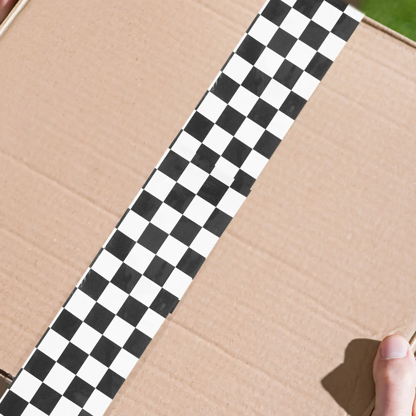 1 Roll Black White Checkered Packing Tape Easy Peel Shipping Delivery Warning Sealing Tape for Goods Packaging