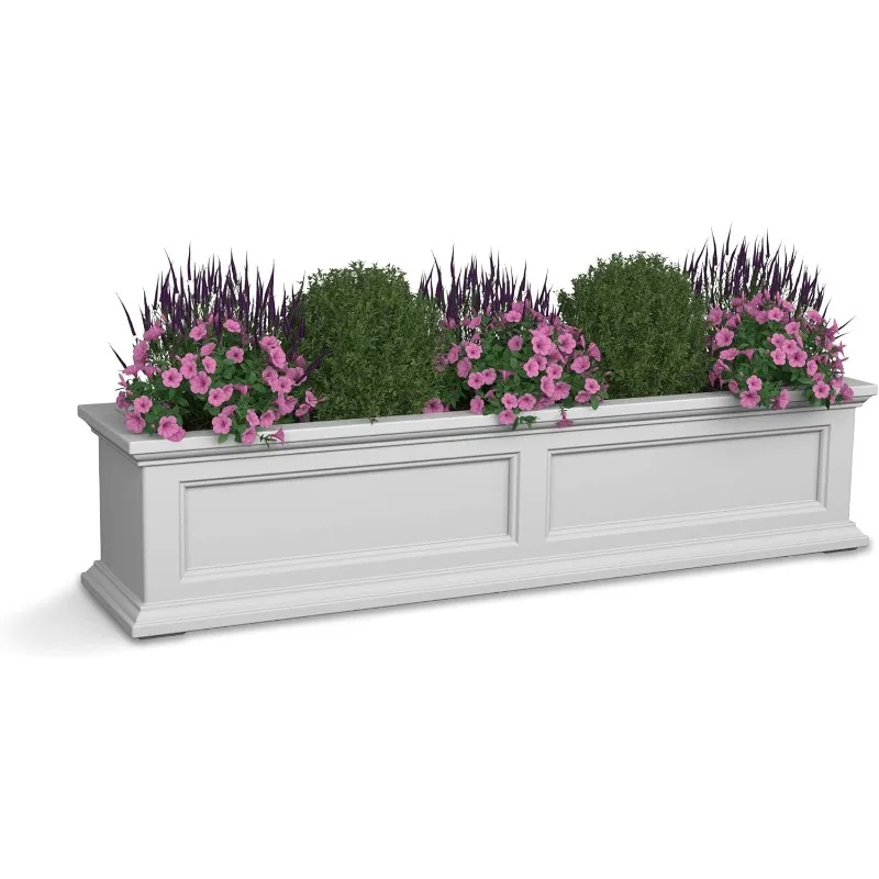 Fairfield 4ft Window Box White Durable Self Watering Resin Planter with Wall Mount Brackets(5823-W)