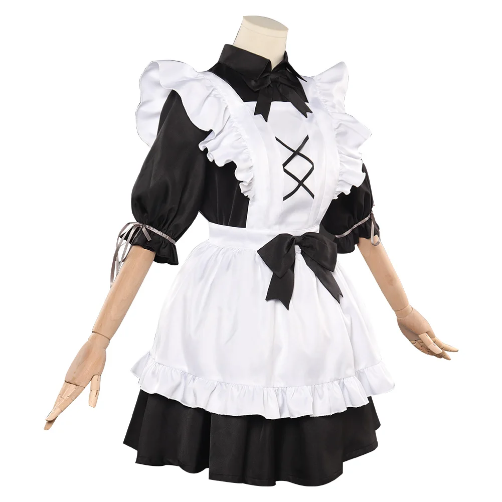 Lolita vestido de empregada cosplay meninas traje mulher kawaii vestido longo bonito roleplay roupa curta halloween carnaval festa terno