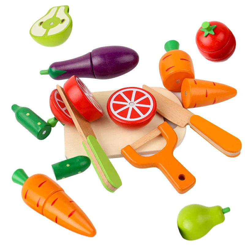 8Pcs Cutting Fruits Vegetables Set Kids Wooden Montessori Educational Toy Pretend Play Kitchen Food Game Toys gifts for Toddlers