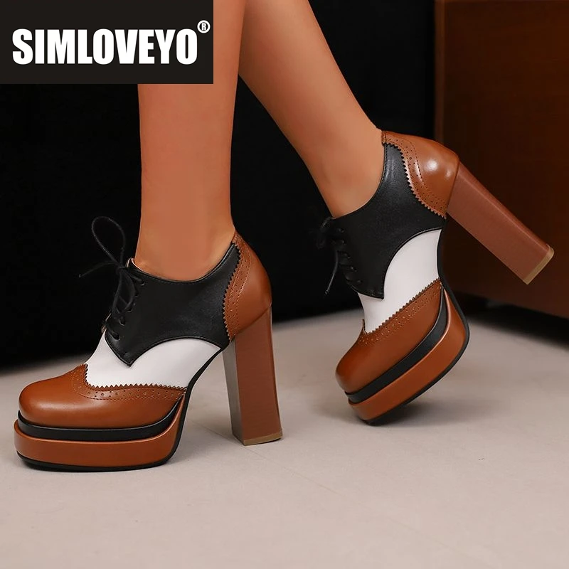 

SIMLOVEYO Модные женские туфли-лодочки с квадратным носком на массивном каблуке 11,5 см на платформе 3,5 см, разноцветные туфли на шнуровке, большой размер 41 42 43