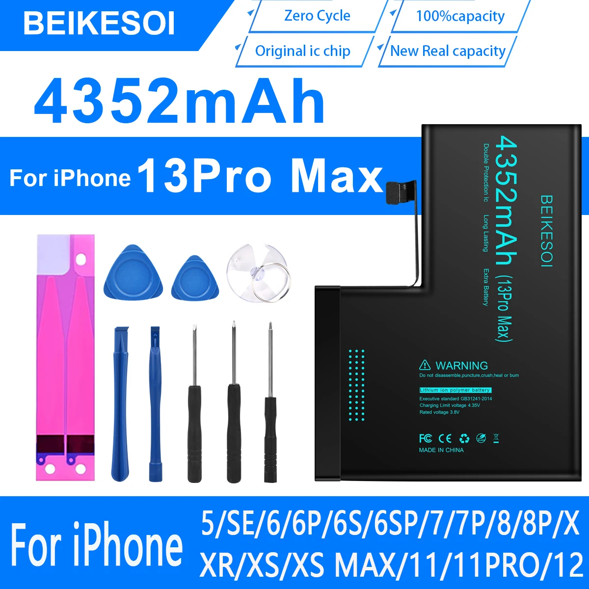 

BEIKESOI Battery for iphone 13 pro max High Capacity Bateria For iPhone 13promax 13PM Original IC chip battery