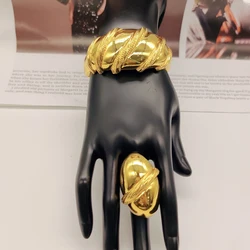 Color Classic Bangle with Ring African Ethiopian Fashion Plated Jewelry Set Luxury Wedding Bride Bracelet Ring Set