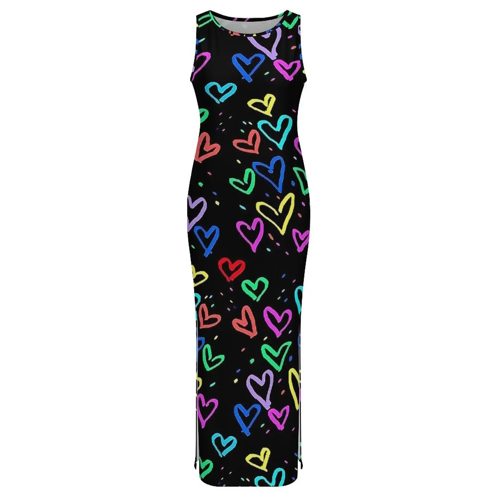أنثى Bodycon فستان نادي مثير الحب قلوب ملونة طباعة ماكسي فساتين الصيف بلا أكمام فساتين راقية الكورية حجم كبير 4XL