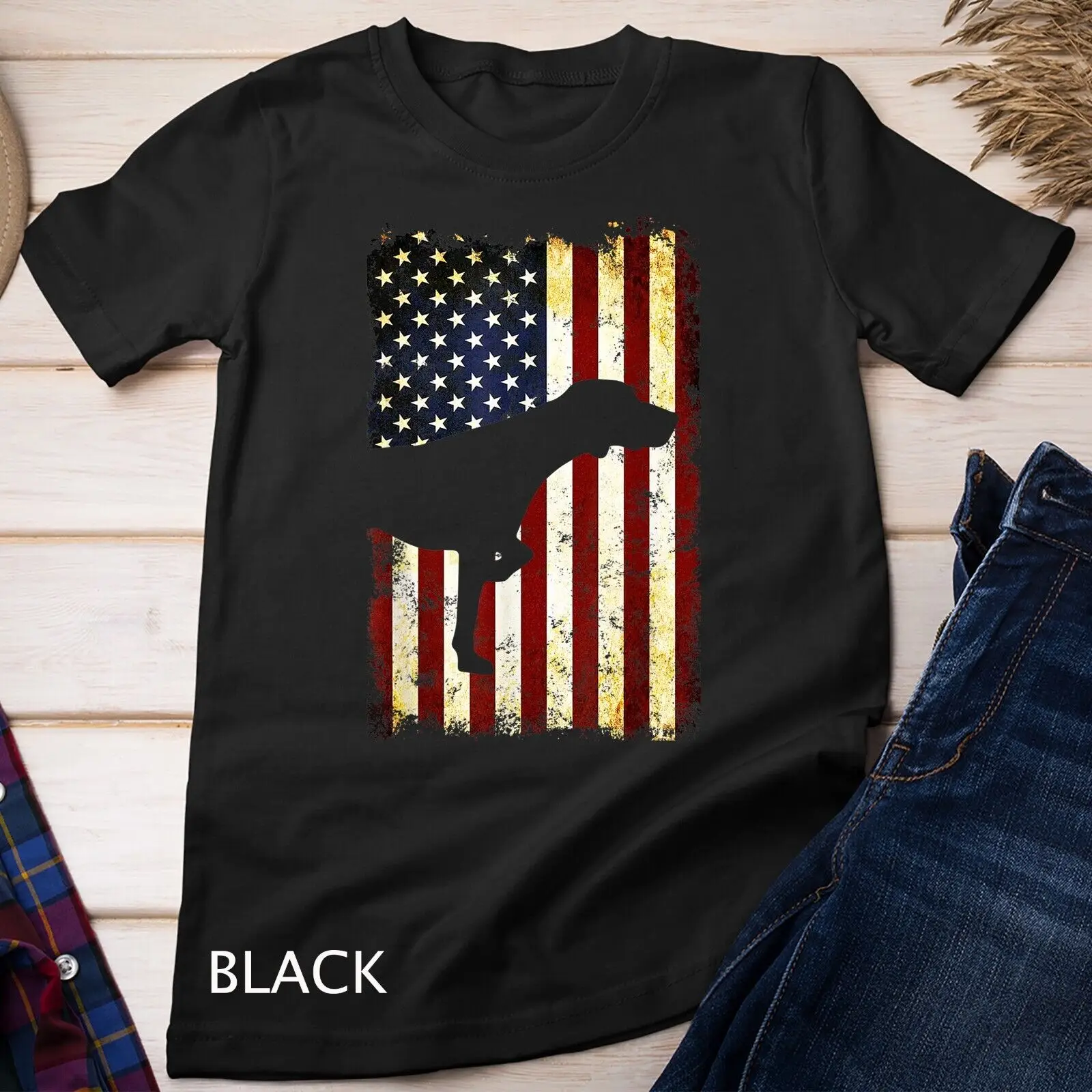 German Shorthaired Pointer Silhouette American Flag T-Shirt Unisex T-shirt