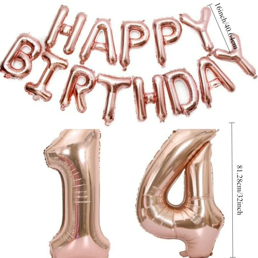 15pcs Happy Birthday Number Foil Balloon Kids Adult Party Simple Decorations Boy Girl 13 15 16 18 21 30 40 50 60 70 80 Year Old view 2