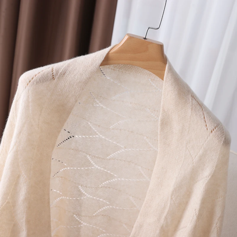 100%Wool Knitted Shawls For Women Autumn Winter Hollow Out Cardigan Cape Korea Fashion Pashmina Scarf Warm Soft Cashmere Wrap