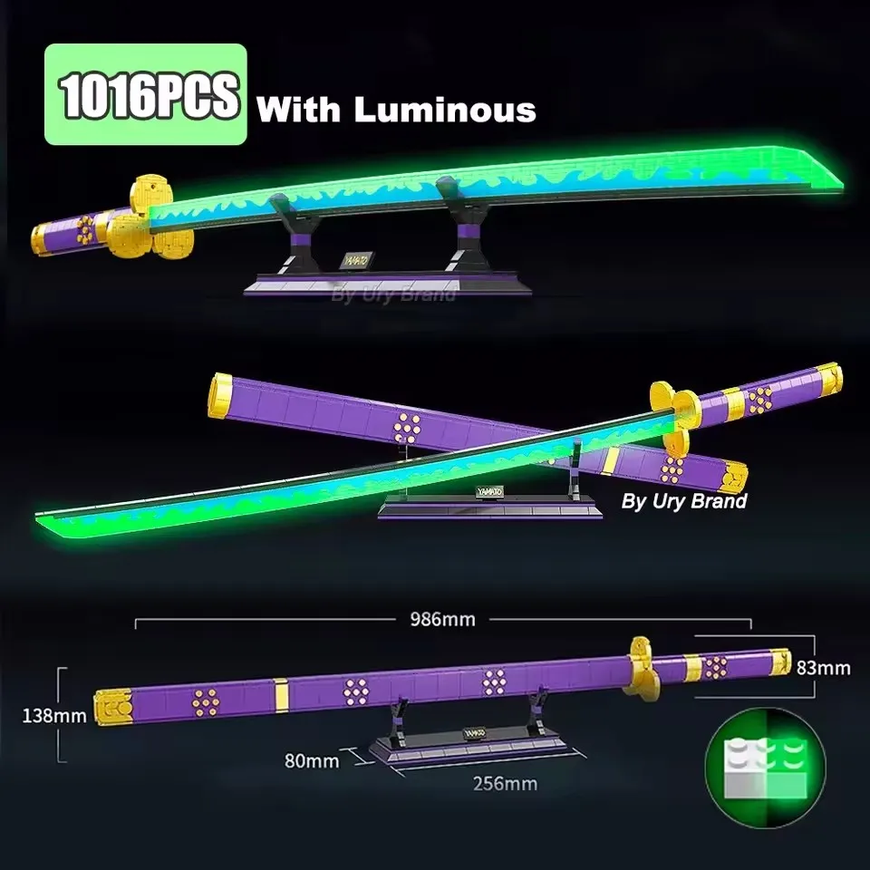 2022 neue 1016 Stücke Anime One Piece Roronoa Zoro Yamato Modell Bausteine Ziegel Kit 98 CM Katana Messer Abbildung Set kind Spielzeug Geschenk
