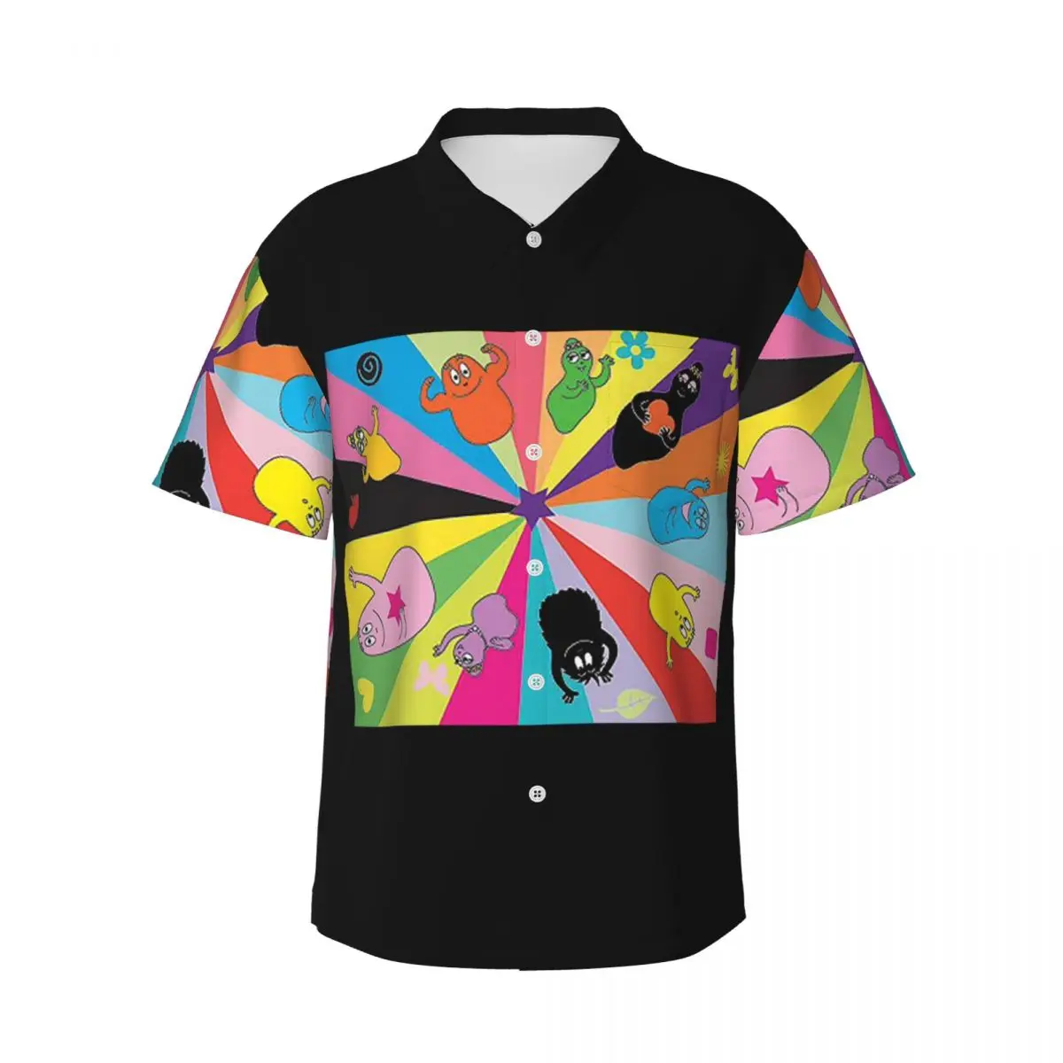 Barbapapa Camisas de dibujos animados para hombre Camisa hawaiana de manga corta Camisetas divertidas con solapa para la playa de verano
