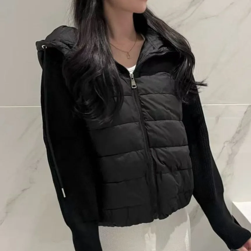 Elegancka jesienno-zimowa czapka dziergana w stylu casual, patchworkowa, luźna, bawełniana kurtka damska, modna, do pracy, w stylu koreańskim, o luźnym kroju.