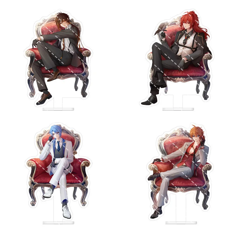 Genshin Impact - Soporte Acrílico para Figuras de Diluc, Tartaglia y Zhongli - Regalo para Amigas, Adorno, Joyería, Llavero