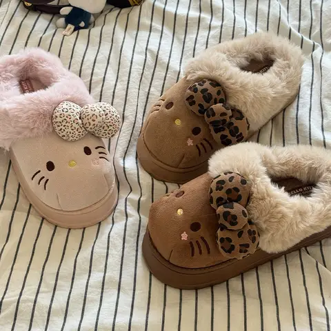 Winter Women's Autumn Winter Hello Kitty Slippers Kawaii Home Warm Cotton Cartoon Indoor Shoes Cute For Girlfriend Gifts