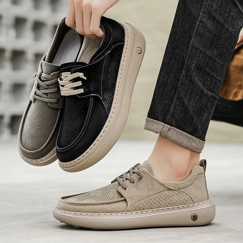 

2025 New Lace Up Sneakers Breathable Mesh Cushioned Sole Lace Up Low Cut Thick Soled Casual Shoes for Men Promotion Cowboy Boots