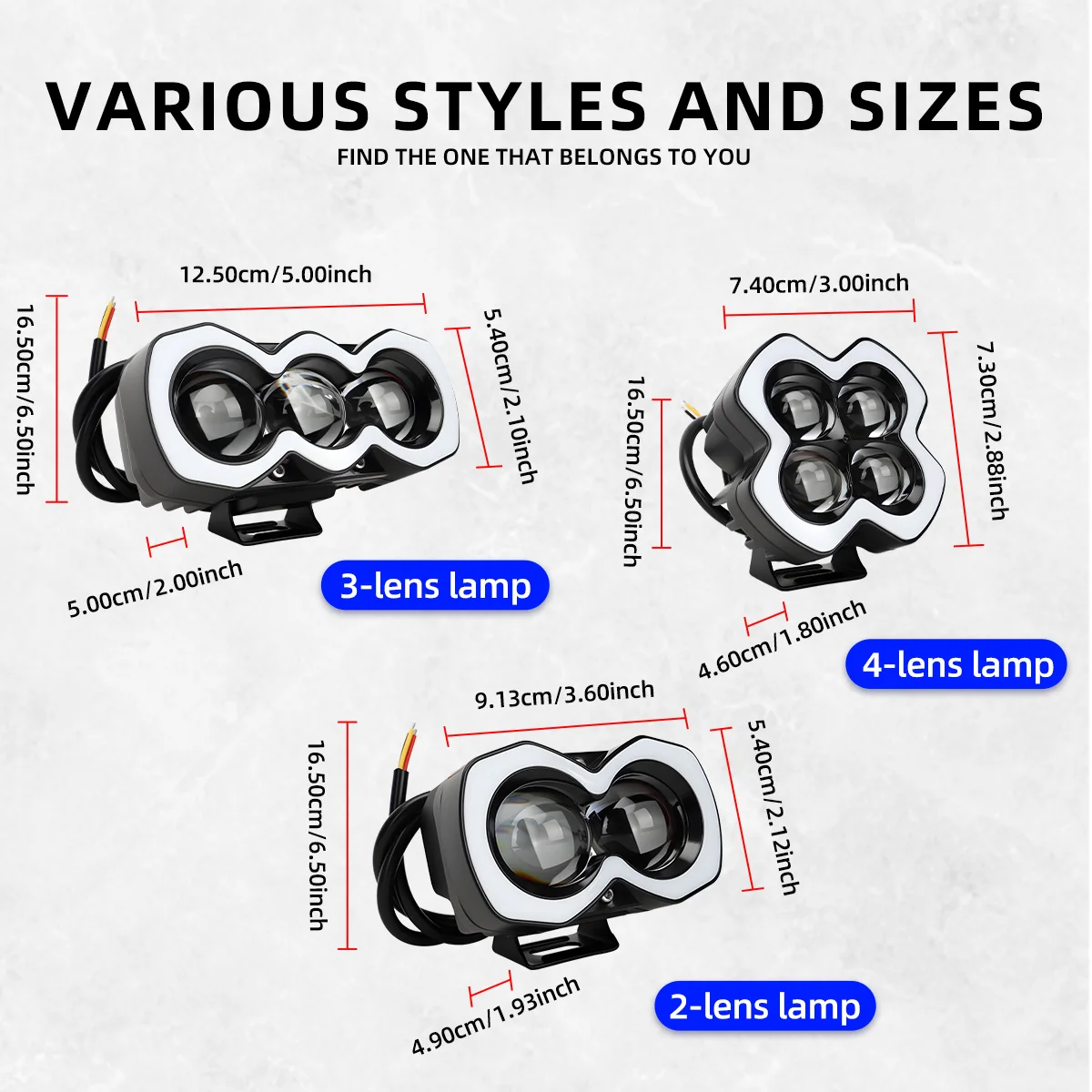 1Pcs Motorcycle 2/3/4Lens Angel Eyes Spotlight Colorful Aperture White Yellow Flash High Low Beam Car ATV Scooter Offroad UTV
