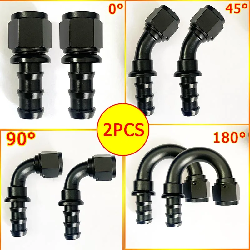 2Pcs 0/45/90/180 Degree Push-On AN Hose Fittings AN4 AN6 AN8 AN10 AN12, Reusable Fuel Oil Cooler Line End Adapter, Auto Modified