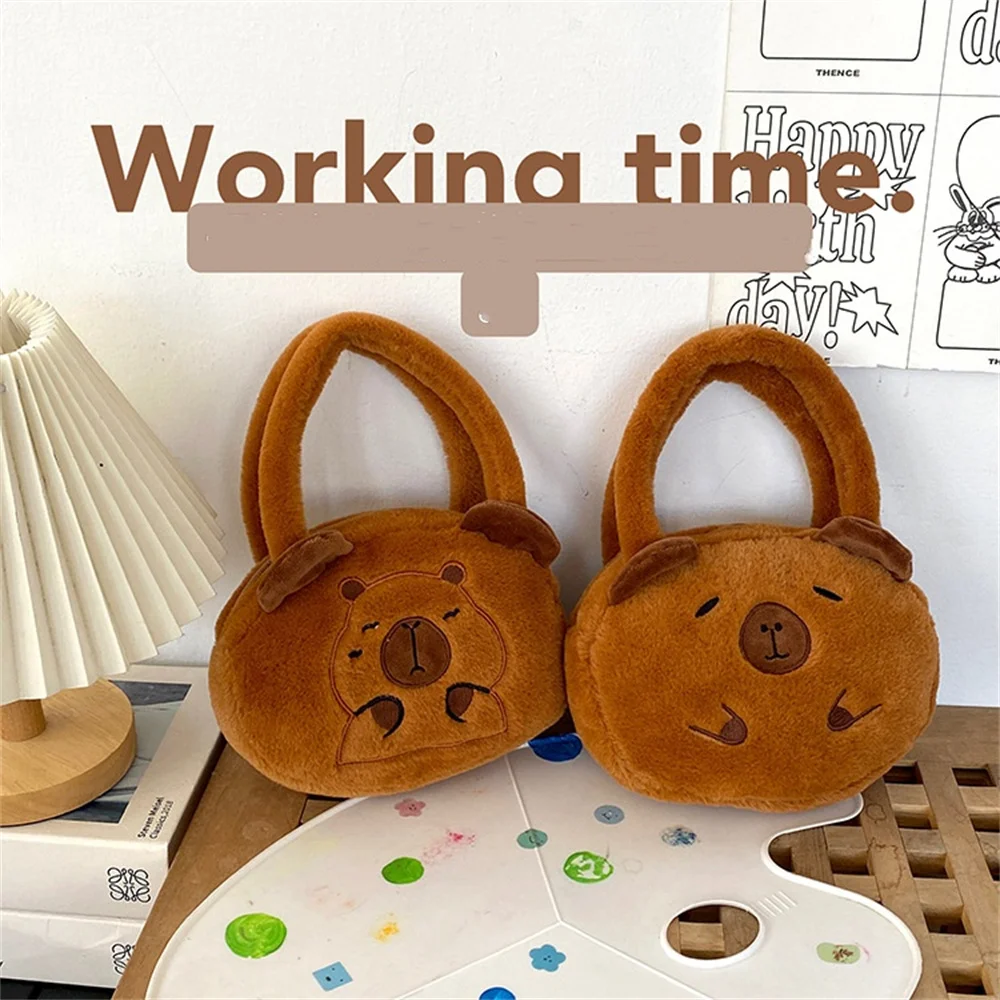 Cartoon Kapibara Furry Handbag Cute Plush Coin Purse Lovely Money Key Headphone Party Decor Gifts Pouch Large Capacity New