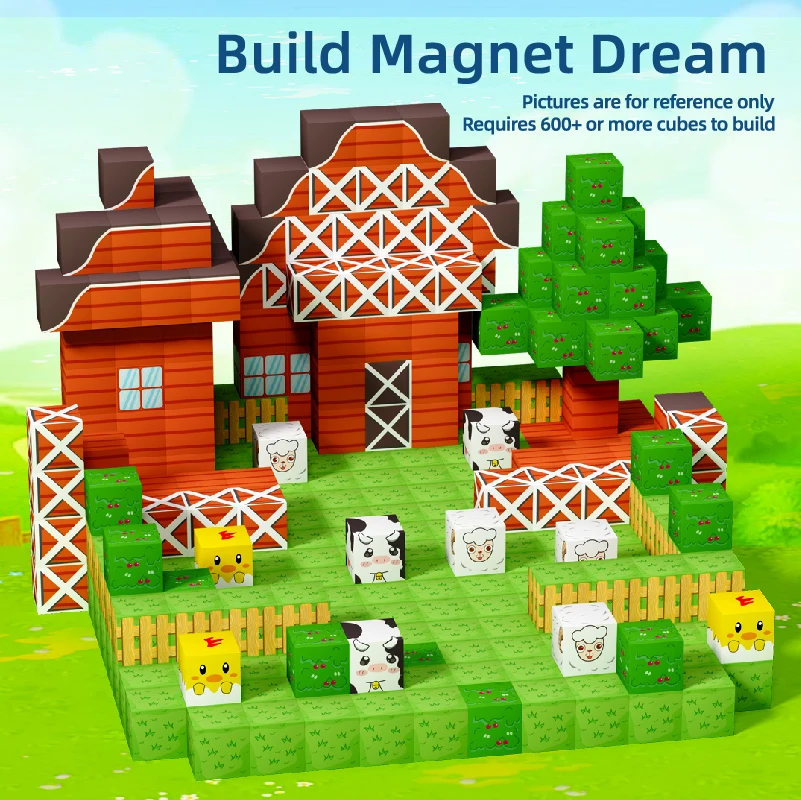 موضوع المزرعة الحسية مونتيسوري التراص مكعبات البناء مجموعة المغناطيسي اللبنات المغناطيس مكعب الألغام مجموعة اللعب هدية عيد ميلاد #4
