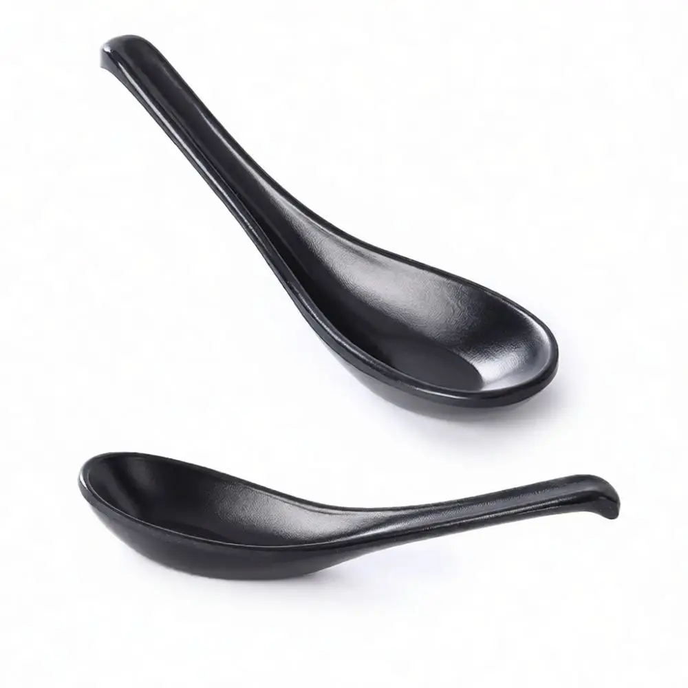 Practical Japanese Ramen Spoon Melamine Soup Ladle Matte Texture Long Handle Hook Design Sturdy Tableware For Dining Outlets