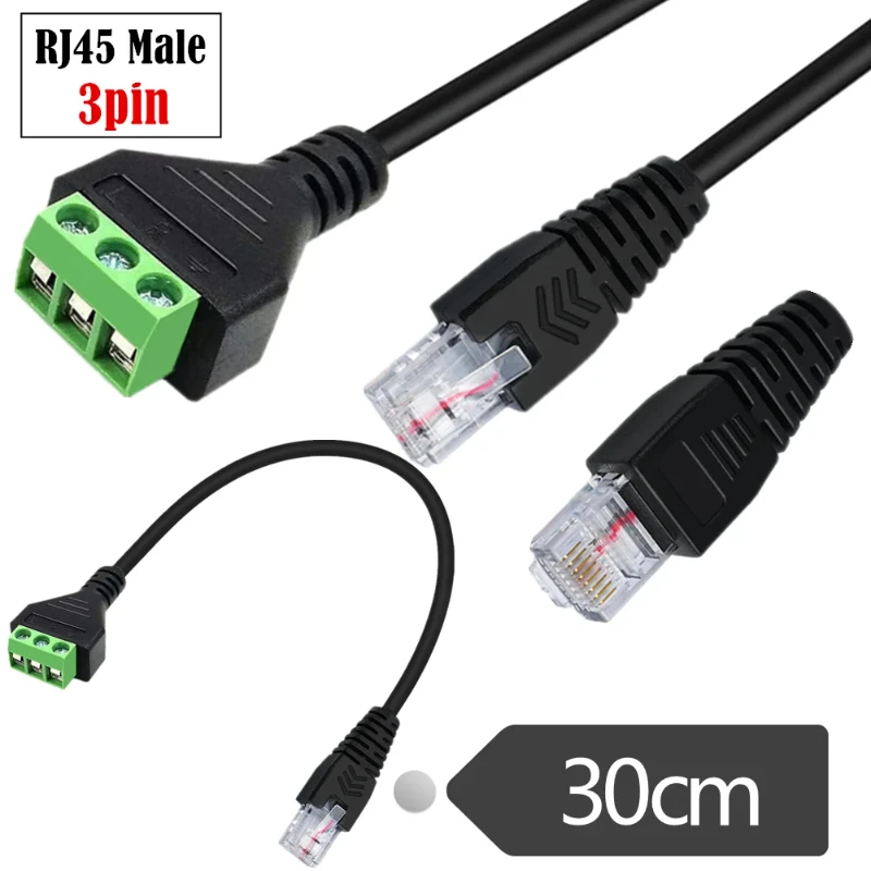 Rj45 8p4c Male к 3 Pin/way Female Болт Винт Щит клеммы подключаемый Тип адаптера кабель сетевой Удлинительный кабель