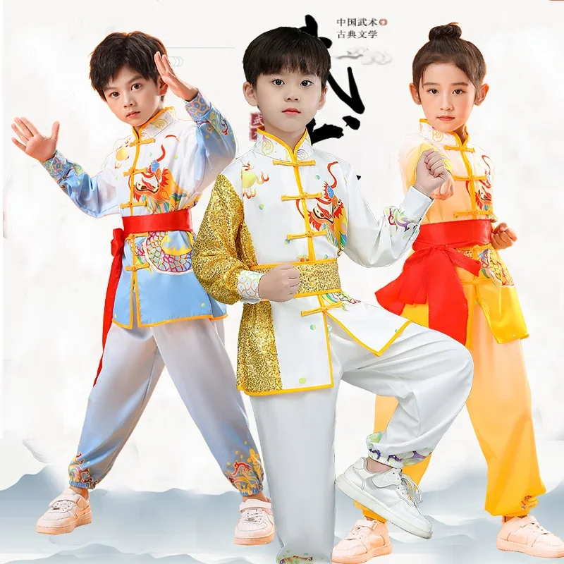 Konkurs Kung Fu kostiumy sceniczne Wushu ubiór na przedstawienie chiński styl Taijiquan treningowy ubrania gry sportowe młodzieży