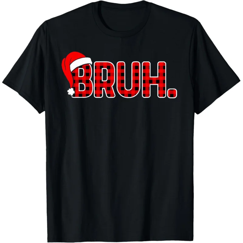 

Bruh funny Christmas Plaid teens boys kids Xmas pajamas T-shirt men's and women's loose