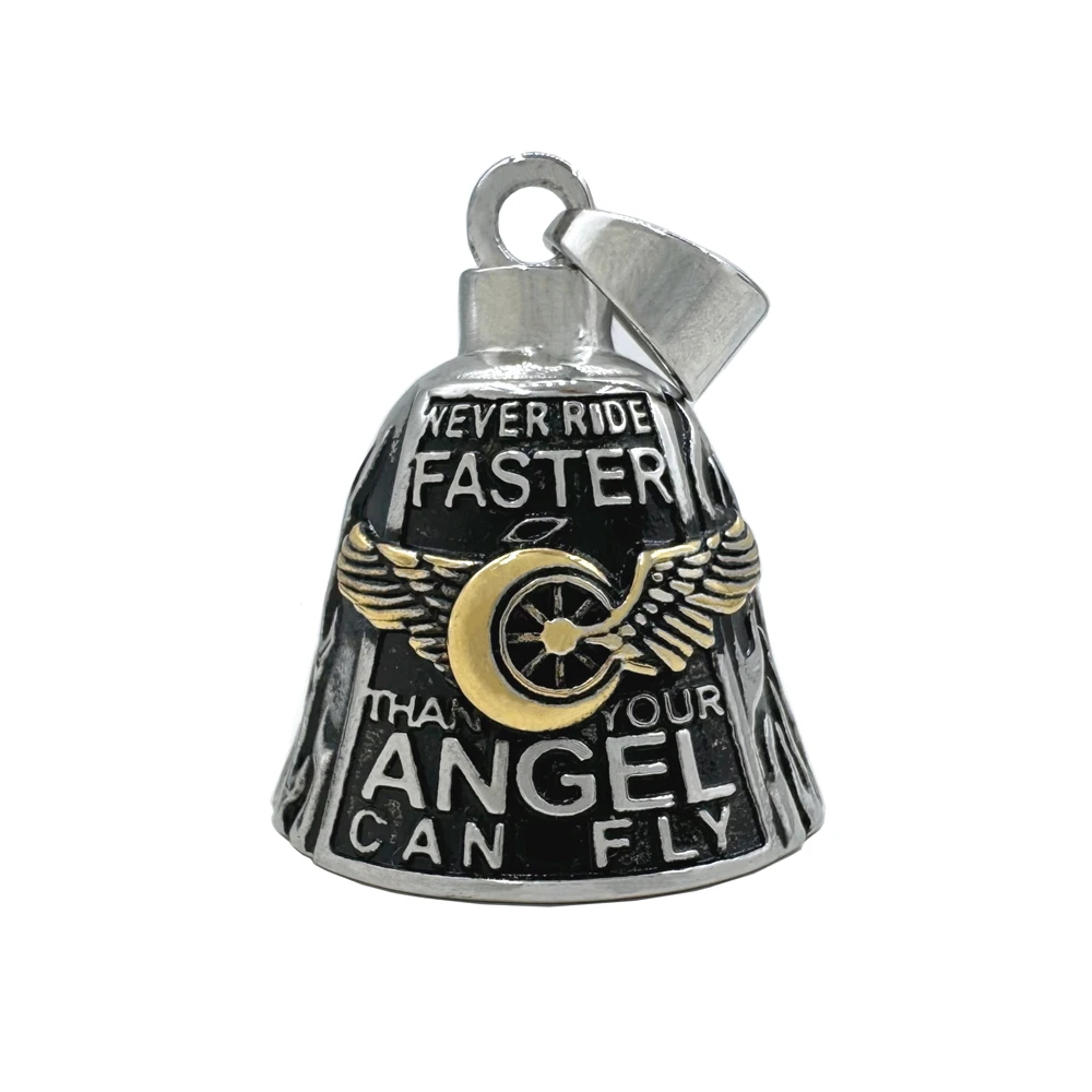 Motorcycles Biker Bell Necklace 316L Stainless Steel Jewelry Punk Biker Ride Faster Bell Pendant