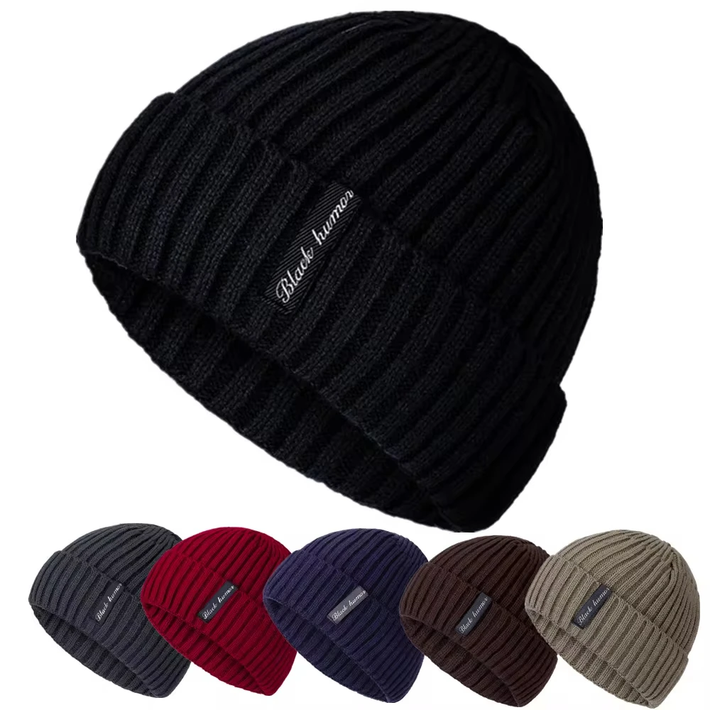 New High Quality Black Human Winter Hat Add Fur Warm Beanies Hat Baggy Skullies Knitted Hat For Men Women Ski Sports Beanies Cap