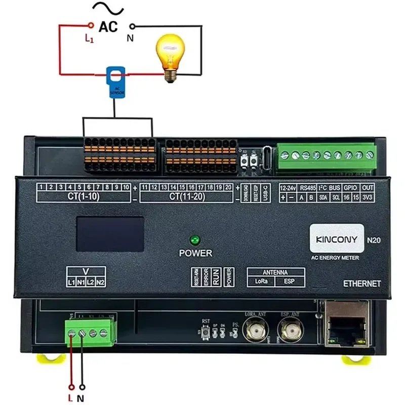 Kincony KC868-N20 ESP32 20 Channel CT Clamp Energy No APP Control for ESPHome Smart Home Assistant