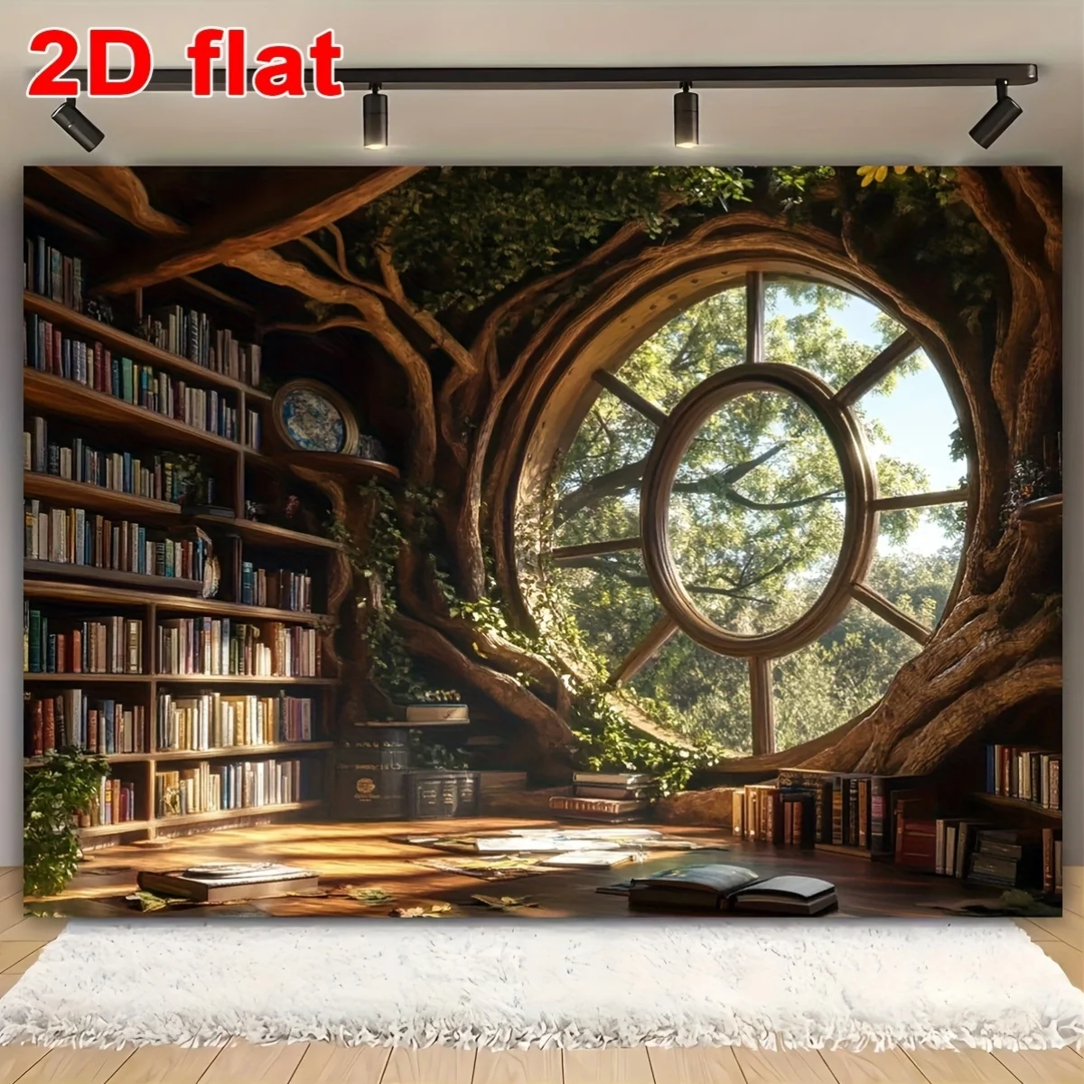 Immersive Library Backdrop Tapestry Art Forest Nook Overgrown Window Reading Room Wall Hanging Polyester Home Decor Fantasy Scen