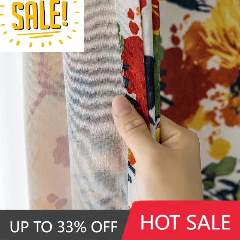 

Light Luxury Flowers Bloom Elegant Simple Polyester-cotton Print Half Blackout Window Curtains for Living Dining Room Bedroom