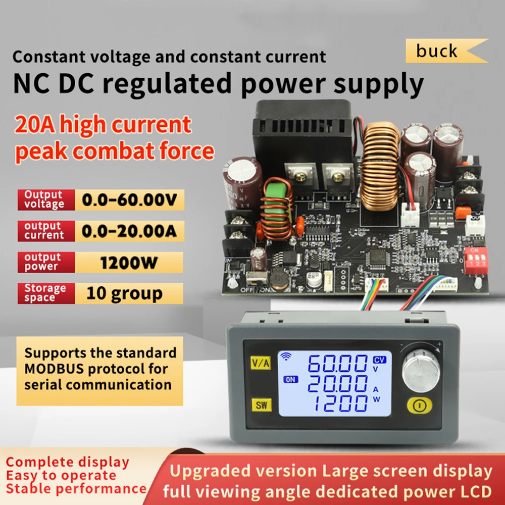 

20A 1200W Buck Converter CC CV Step-Down Module LCD Adjustable Regulated Stabilized Voltage Power Supply DC6-70V